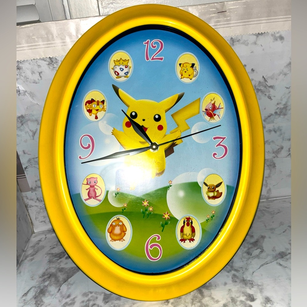 Pokemon Pikachu Wall Clock Oblong Yellow Different Pokemon Image Each Hour Works